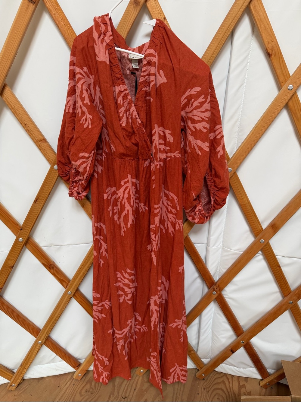 Ava & Viv Rust Red Maxi Dress with Soft Pink Botanical Print